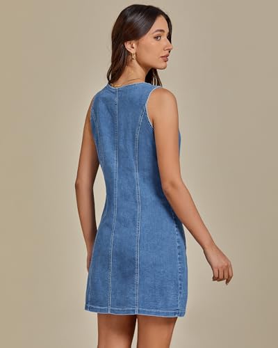 31rE3azsmHL.jpg Denim Dresses for Women Sleeveless Stretchy Jean Summer Casual Western Short Button Down Dress with Patch Pocket
