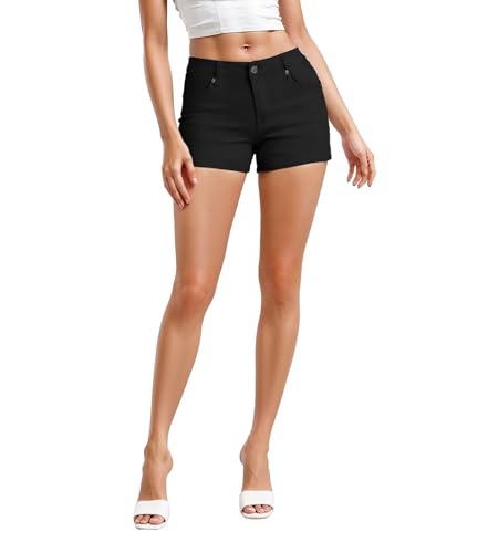 31reRPgsf5L.jpg Womens Mid Rise Denim Stretchy Jean Shorts with Pockets