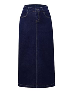 Women's Maxi Pencil Jean Skirt- High Waisted A-Line Long Denim Skirts for Ladies- Blue Jean Skirt