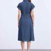 31sXMlfXeWL.jpg Denim Shirt Dress for Women's Casual Button Down Short Sleeves Belted Jean Midi Dress 2025 Trendy Outfits