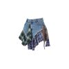 31shi-EVML.jpg Gothic European and American Women's Clothing, Sexy Irregular Plaid Skirt, Design Sense Patchwork Denim Short Skirt