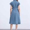 31tINeTc-SL.jpg Denim Shirt Dress for Women's Casual Button Down Short Sleeves Belted Jean Midi Dress 2025 Trendy Outfits