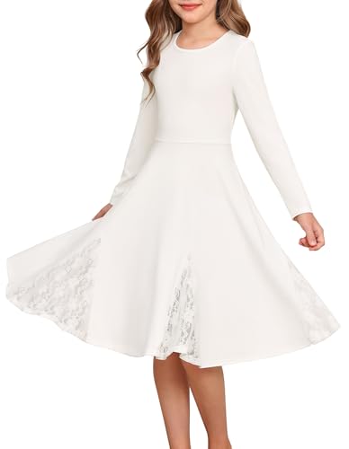 31tL9hS2TZL.jpg Girls Long Sleeve Dress Lace Hem Knit Fall Winter Pullover Dresses for Girls 5-12Y