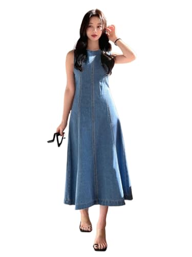 31tYB9aMRNL.jpg Women's Summer Casual Sleeveless Dresses Sleeveless Denim Dress With Rounded Neckline