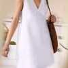 31udXmwyAML.jpg Women's Summer Sleeveless Mini Dress Cotton Linen V Neck Cinched A Line Slim Tank Short Dress