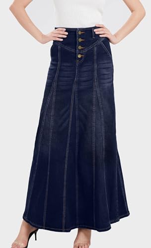 31v-a8TXwmL.jpg Women's Retro Exposure Button-Fly Packaged Hip A-Line Maxi Long Denim Skirt