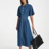 31vtPmEqCOL.jpg Women's Summer Denim Shirt Dress Lapel V Neck Short Sleeve Midi Jean Dress Button Down Long Dresses