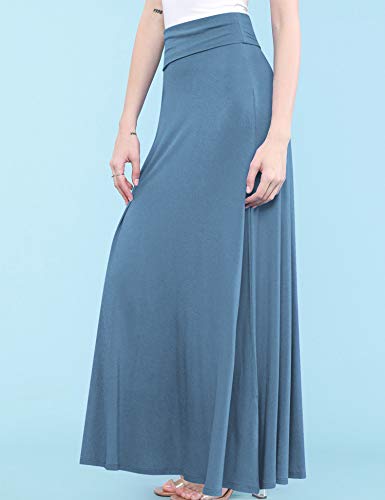 31wue-YT-rL.jpg Women's Casual High Waist Solid/Tie Dye Fold Over Flowy Long Maxi Skirt