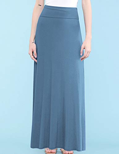 31wztYtNbwL.jpg Women's Casual High Waist Solid/Tie Dye Fold Over Flowy Long Maxi Skirt