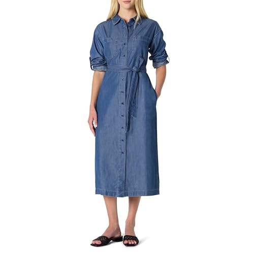 31xJPbMac0L.jpg Women's Regular-Fit Denim Chambray Long-Sleeve Button-Up Midi Dress