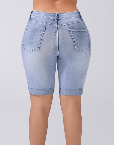 31xPXWK5uwL.jpg Womens Bermuda Shorts High Waisted Ripped Stretchy Cuffed Denim Shorts