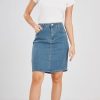 Women's Basic Five-Pocket Rugged Wear Denim Pencil Skirt with Slit