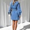 41-GzvdfxCL.jpg Womens Denim Dress 2025 Casual Long Sleeve Button Down Distressed Belted Jean Dress with Pockets