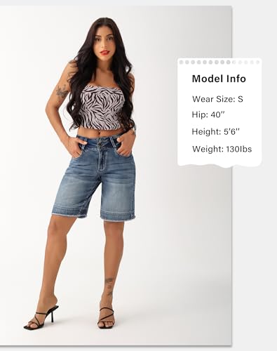 41-mdBljpBL.jpg Women's Stretchy Wide Leg High Waisted Frayed Hem Long Jean Shorts