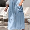 410HyWeGoKL.jpg Women Summer Elastic Waist Flowy Tencel Denim Maxi Skirt A Line Button Ruffle Cargo Long Jean Skirt Boho Lightweight