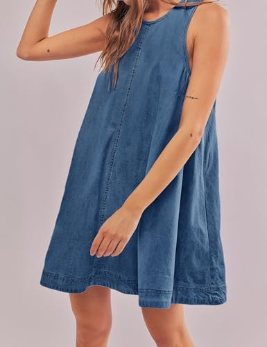 410SIkPLsgL.jpg Women’s Denim Dress Summer Casual Sleeveless Jean Mini Dresses with Pockets