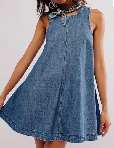 410XtHulVDL.jpg Women’s Denim Dress Summer Casual Sleeveless Jean Mini Dresses with Pockets