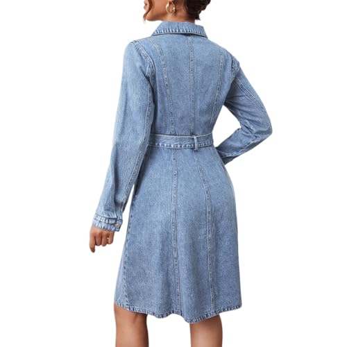 410u1wPzDfL.jpg Women's Denim Dresses Long Sleeve Button Down Midi Jean Dress