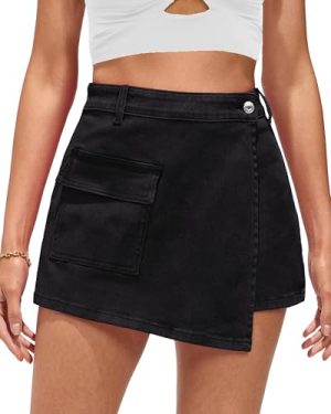 Denim Skorts for Woman Cargo Faux Wrap Jean Skort Skirts Stretchy High Waisted Skirt Shorts Country Concert Wear