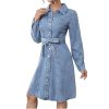 411OYyADzL.jpg Women's Denim Dresses Long Sleeve Button Down Midi Jean Dress