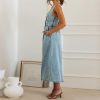 411gtEIeRcL.jpg Women's Summer Casual Button Down Denim Dress Sleeveless Slim Fit Midi A-Line Jean Dress