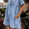 411lPiFkl2L.jpg Women's Denim Dress for Women Blue Jean Dress 2025 Trendy Summer Short Sleeve Denim Dresses with Pockets