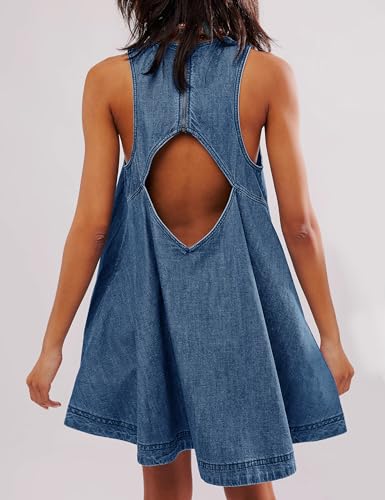 4125QKB7bL.jpg Women’s Denim Dress Summer Casual Sleeveless Jean Mini Dresses with Pockets