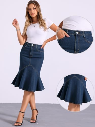 4126yOVT1cL.jpg Denim Jean Skirt for Women's High Waist Bodycon Ruffles Fishtail Skirts