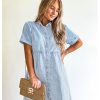 412MPhM7HL.jpg Denim Dress for Women Babydoll Tiered Short Sleeve Button Down Jean Shirt Dresses