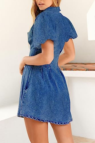 412bYVInL3L.jpg Denim Dress for Women Puff Sleeve Mini Jean Dresses for Women 2025 Summer Casual Denim Dress