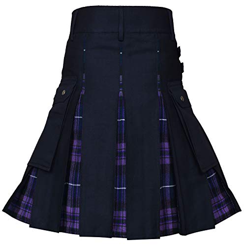 Men's Hybrid Utility Kilt - Durable Cotton Jeans Fabric Kilt for Men with Cargo Style Pockets Traditional Modern Kilt