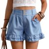 4136xXpv3iL.jpg Women's Button Front Ruffle Tiered Denim Shorts High Waist Loose Jean Shorts with Pockets