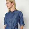 4138zRqgAJL.jpg Women's Regular-Fit Denim Chambray Long-Sleeve Button-Up Midi Dress