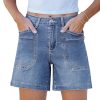 Jean Shorts for Women Trendy Mid Rise Casual Summer Jorts Distressed Cut Off Stretchy Denim Shorts with Pockets