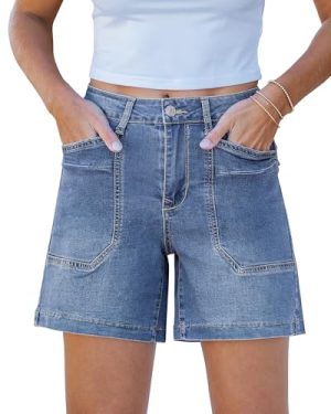 Jean Shorts for Women Trendy Mid Rise Casual Summer Jorts Distressed Cut Off Stretchy Denim Shorts with Pockets