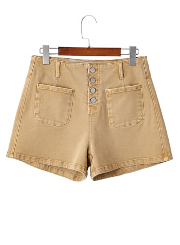 413CKslfgXL.jpg Women's Jean Shorts Button Fly Stretchy High Waisted Zimbaplatinum Jeans Summer Outfit 2025 Denim Shorts