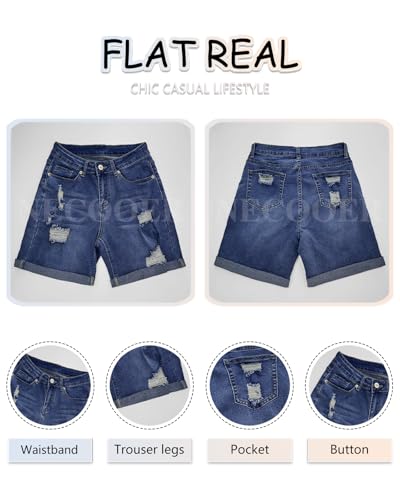 Women Jean Shorts Ripped Casual Summer Fashion Stretchy Classic Folded Hem Denim Shorts