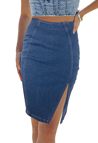 413txgm-bPL.jpg Women’s Denim Pencil Skirt High Waisted Knee Length Side Split Hem Stretch Jean Skirts for Women