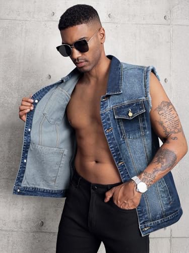 4146099Ew-L.jpg Men's Denim Vest Sleeveless Ripped Slim fit Distressed Jean Jacket