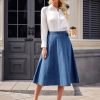 414BzoxRNfL.jpg SDEER Women's Denim A Line Skirt Casual Stretch High Waist Flared Midi Jean Skirts