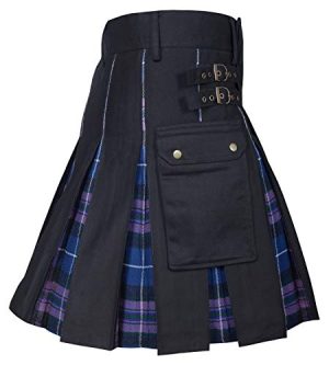 Men's Hybrid Utility Kilt - Durable Cotton Jeans Fabric Kilt for Men with Cargo Style Pockets Traditional Modern Kilt