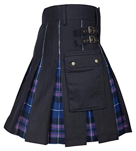 Men's Hybrid Utility Kilt - Durable Cotton Jeans Fabric Kilt for Men with Cargo Style Pockets Traditional Modern Kilt