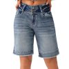 414GYJiVI0L.jpg Women's Stretchy Wide Leg High Waisted Frayed Hem Long Jean Shorts