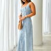 414PKInGOxL.jpg Jean Dress for Women 2025 Vintage Sleeveless Slim High Waist Frayed Raw Long Maxi Denim Dresses