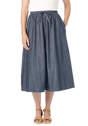 4155JGEeCML.jpg Plus Size Petite Drawstring Denim Skirt