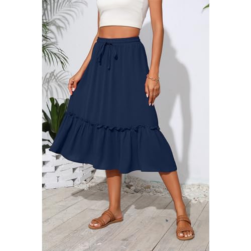 4164wfmoS6L.jpg High Waist Tiered Skirts for Women Flowy Skirts for Women Below Knee with Pockets 2025 Fashion Trendy