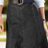 41652Hj0JL.jpg A-Line High Rise Vintage Wash Stitch Detail Long Denim Skirt Without Belt