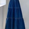 416M1MfJQfL.jpg Women's Spring High Elastic Waist Tiered Denim Skirt Summer A-Line Maxi Long Jean Skirt