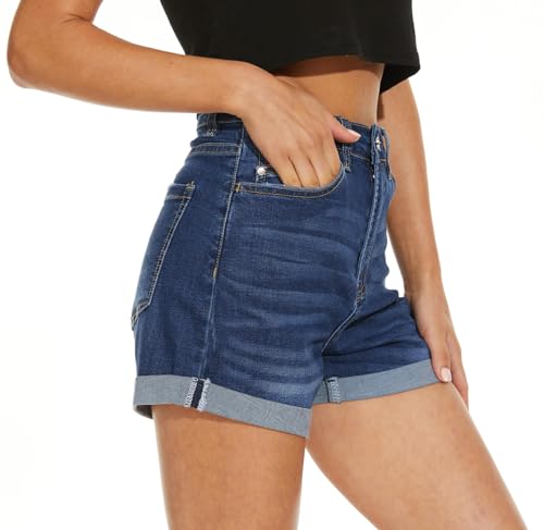 416NUal7uVL.jpg Women Denim Shorts High Rise Trendy Stretch Frayed Summer Casual Jean Shorts