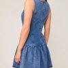 416U0IAVSJL.jpg Women's Sleeveless Bodycon Mini Denim Dress Boat Neck Stretchy Flare Jean Dresses